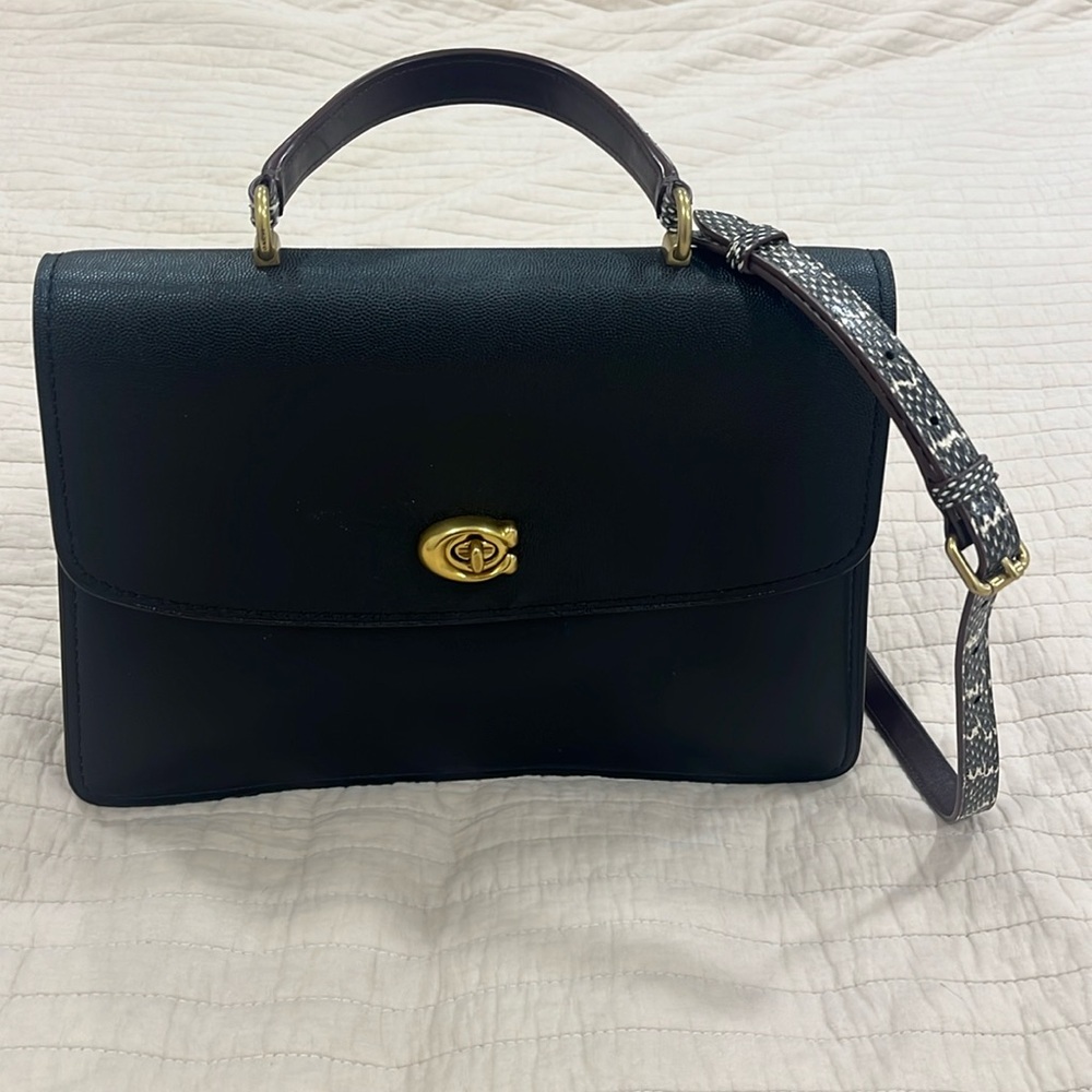 COACH Parker Top Handle 32 In Colorblock With Snakeskin Detail Black Brass